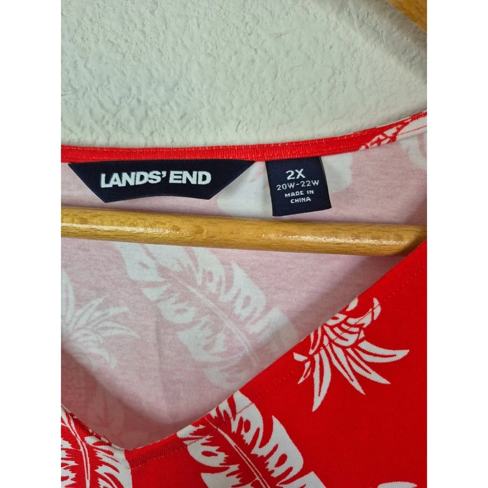 Land's End Red White‎ Tropical Floral Side Tie V-Neck Dress Size 2X